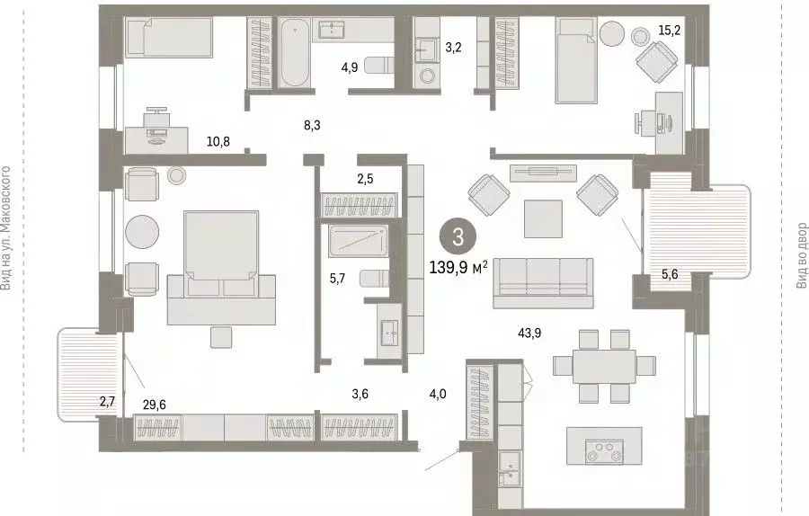 3-к кв. Новосибирская область, Новосибирск Зыряновская ул., 53с (140.3 ... - Фото 0