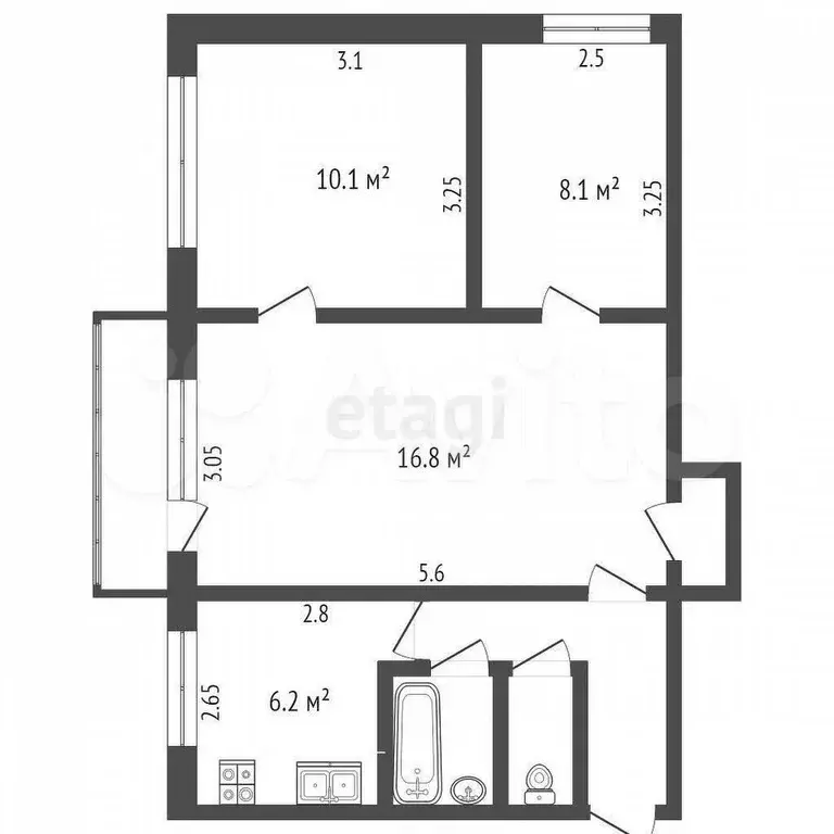 3-к. квартира, 49,8 м, 2/5 эт. - Фото 0