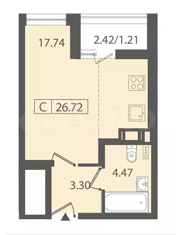 Квартира-студия, 27,9 м, 8/12 эт. - Фото 0