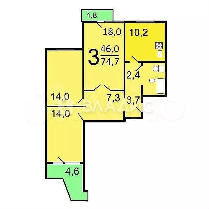 3-к. квартира, 75 м, 9/21 эт. - Фото 0