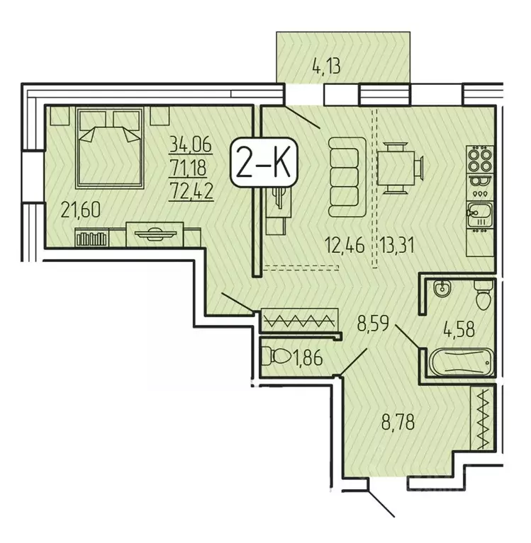 2-к кв. Бурятия, Улан-Удэ 140А мкр,  (72.42 м) - Фото 1