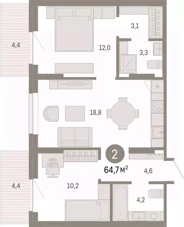 2-к кв. Омская область, Омск ул. Б.Г. Шаронова, 9 (64.69 м) - Фото 1