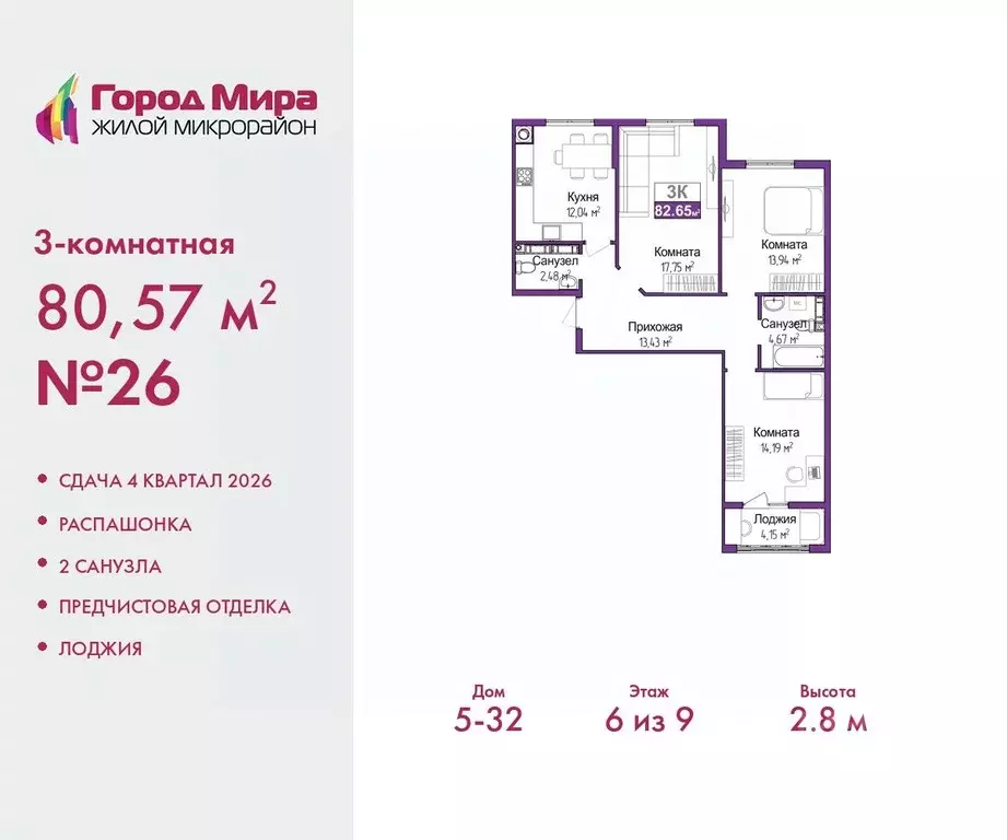 3-к кв. Крым, Симферополь ул. Батурина (80.57 м) - Фото 0