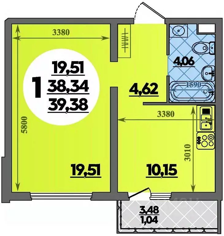 1-к кв. Адыгея, Майкоп  (39.38 м) - Фото 1