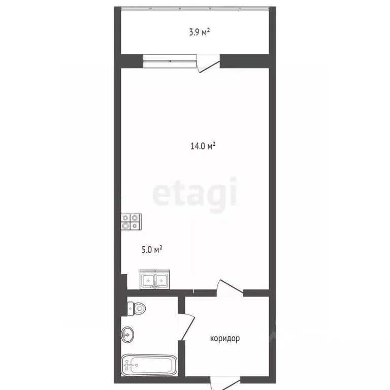 Студия Ханты-Мансийский АО, Сургут ул. Есенина, 4 (24.0 м) - Фото 2