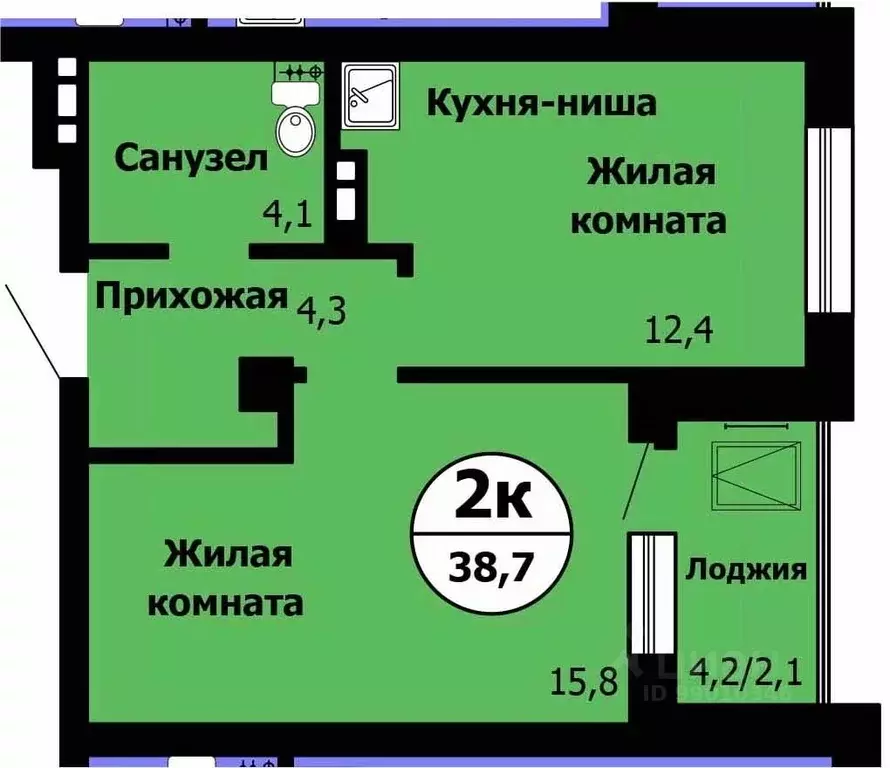 2-к кв. Красноярский край, Красноярск Лесопарковая ул., 43к1 (39.2 м) - Фото 0