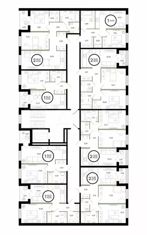 2-к. квартира, 58,7 м, 3/4 эт. - Фото 0