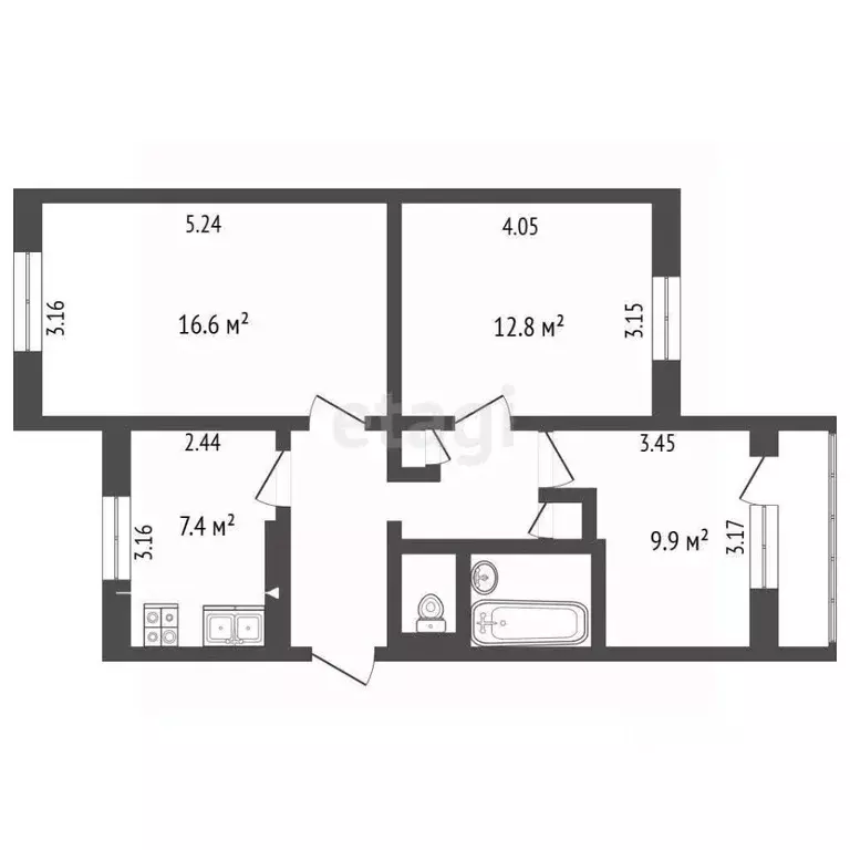 3-к кв. Белгородская область, Белгород просп. Ватутина, 18 (59.1 м) - Фото 2