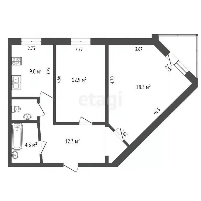 2-к кв. Ямало-Ненецкий АО, Новый Уренгой Юбилейный мкр, 4/2А (58.4 м) - Фото 2