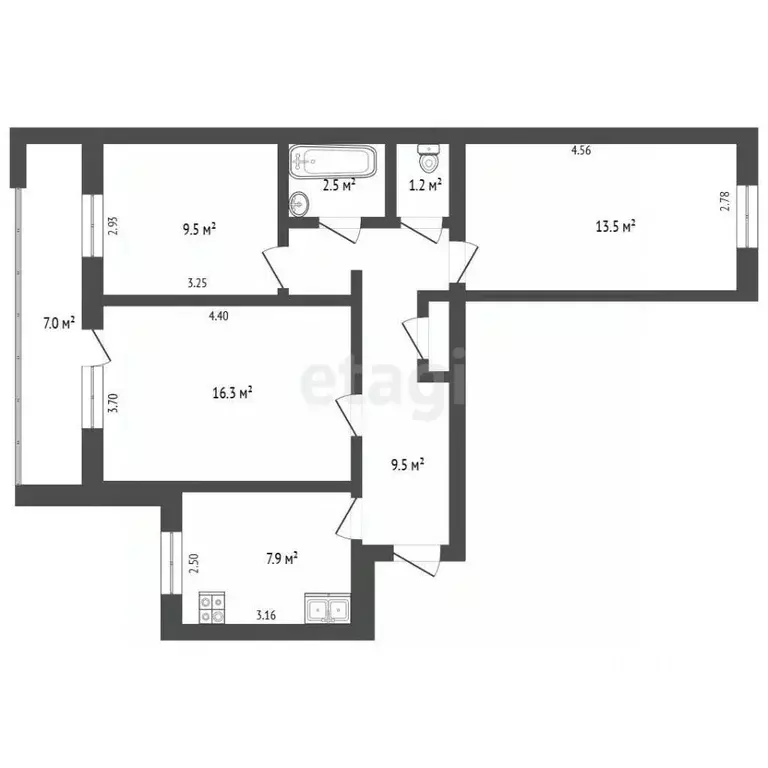 3-к кв. Башкортостан, Стерлитамак Коммунистическая ул., 38 (61.3 м) - Фото 2