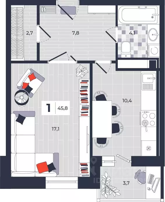 1-к кв. Тульская область, Тула ул. Академика Насоновой, 1А (45.8 м) - Фото 1