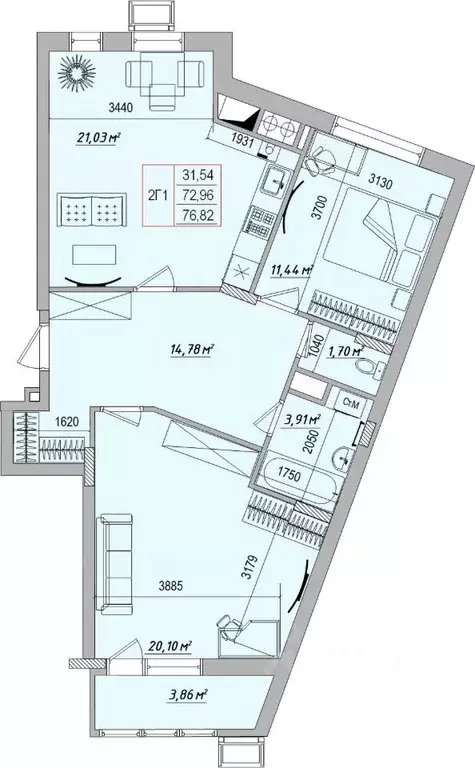 2-к кв. Белгородская область, Белгород ул. Игоря Чернухина (76.82 м) - Фото 1