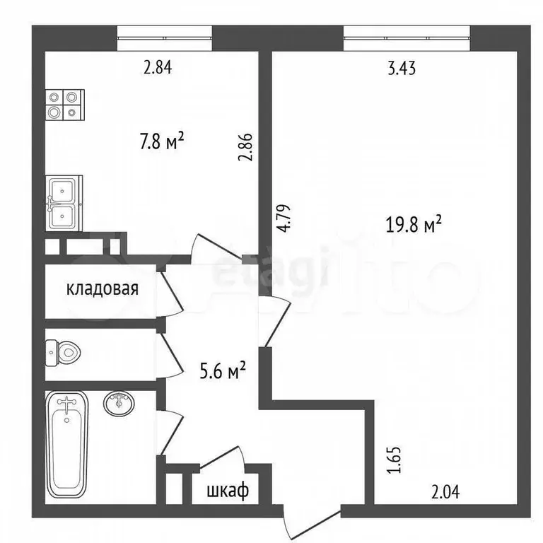 1-к. квартира, 39 м, 5/5 эт. - Фото 0