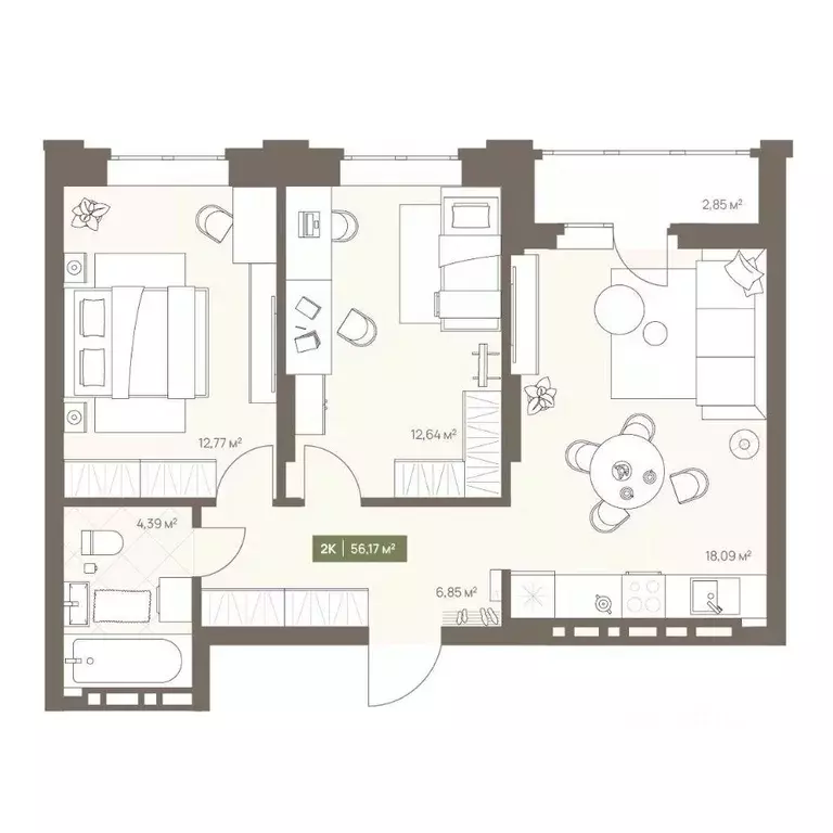 2-к кв. Кемеровская область, Кемерово Московский просп., 23А (56.17 м) - Фото 1