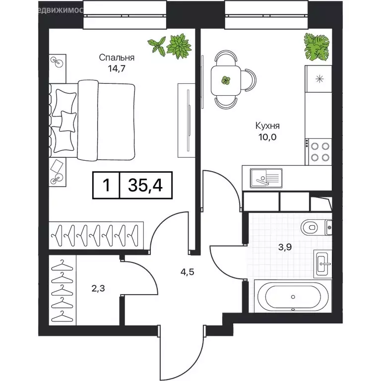 1-комнатная квартира: Пушкино, ЖК Пушкино Град (35.4 м) - Фото 1