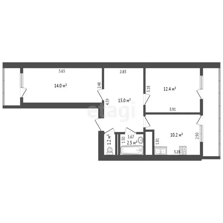 2-к кв. Крым, Симферополь ул. Балаклавская (53.3 м) - Фото 2