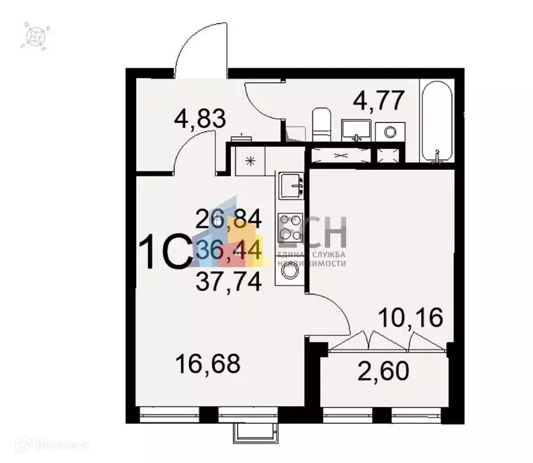 Продаётся 1-к квартира, 37.74 м - Фото 1