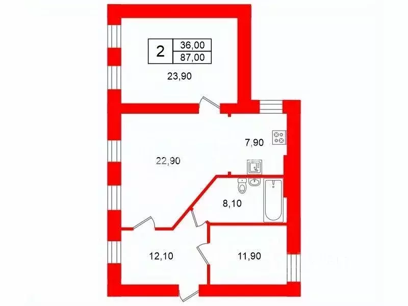 Квартира, 2 комнаты, 87 м - Фото 1