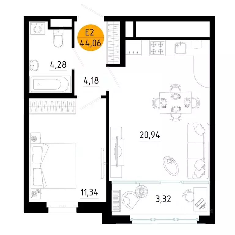 1-к кв. Рязанская область, Рязань ул. Земнухова (44.06 м) - Фото 1