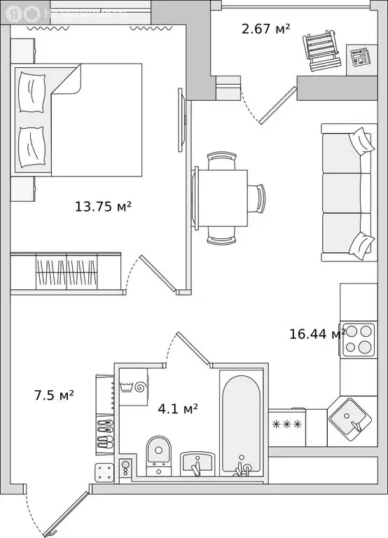 1-комнатная квартира: деревня Новосаратовка, улица Первых, 6к1 (39.66 ... - Фото 0