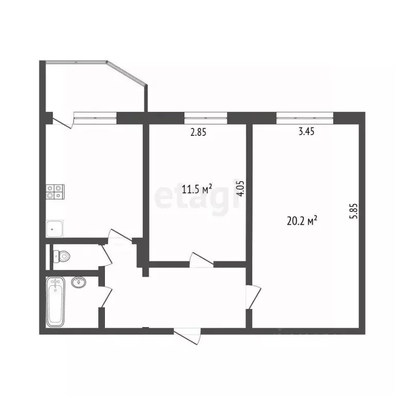 2-к кв. Ханты-Мансийский АО, Сургут Привокзальная ул., 22 (53.9 м) - Фото 2