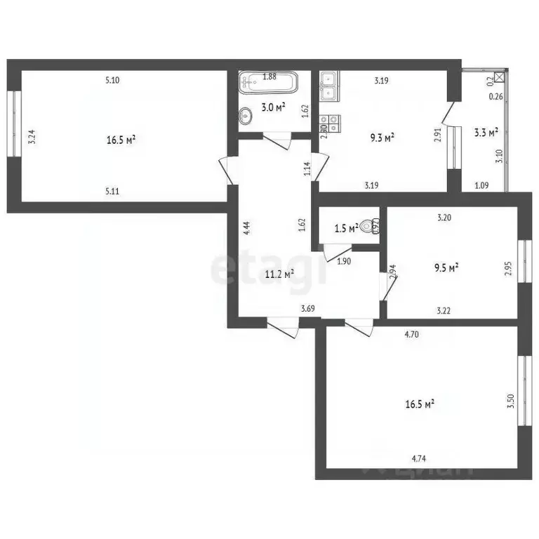 3-к кв. Башкортостан, Стерлитамак Солнечный мкр, ул. Юрматинская, 1Б ... - Фото 2