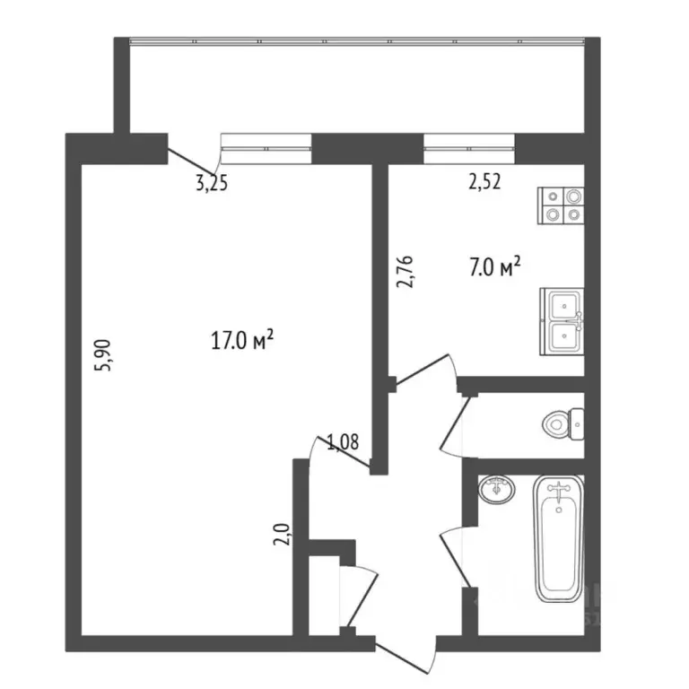 1-к кв. Тюменская область, Тюмень ул. Федюнинского, 13 (33.0 м) - Фото 1