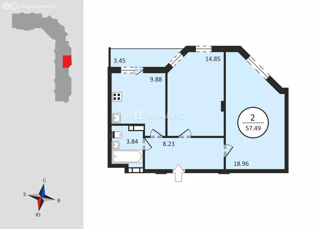 2-комнатная квартира: Владимир, улица Родионовка, 4А (57.22 м) - Фото 1