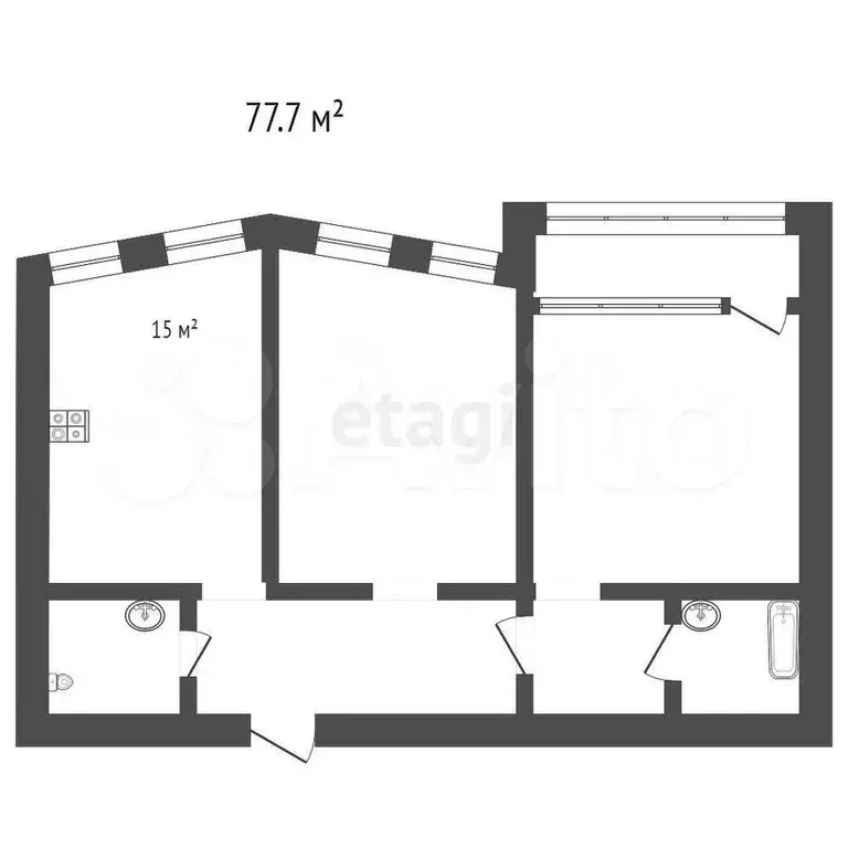 2-к. квартира, 77,7 м, 5/6 эт. - Фото 1