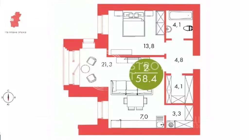 2-к кв. Красноярский край, Красноярск ул. Шахтеров, 33А (58.4 м) - Фото 0