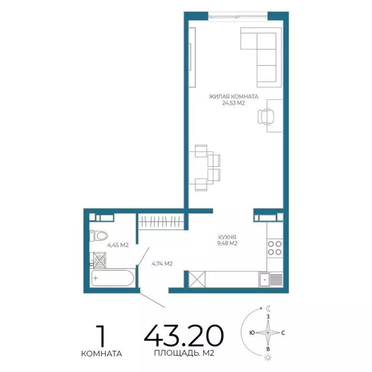 1-к кв. Пензенская область, Пенза Чаадаев жилой комплекс (43.2 м) - Фото 0