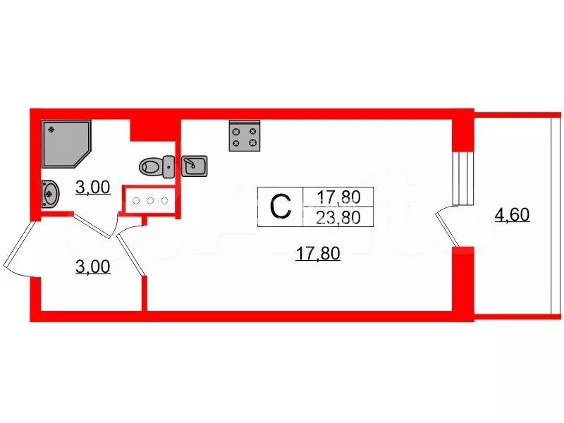 Квартира-студия, 23,8 м, 6/24 эт. - Фото 0