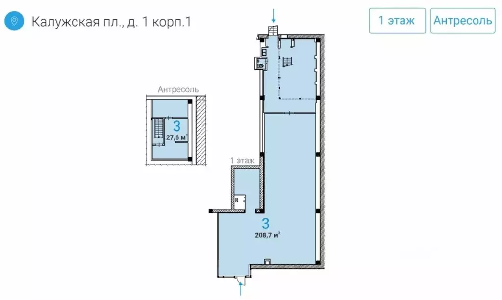 Торговая площадь в Москва Калужская пл., 1К1 (236 м) - Фото 1