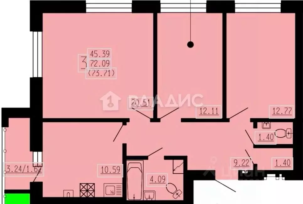 3-к кв. Воронежская область, Семилуки ул. Крупской, 42 (74.0 м) - Фото 2