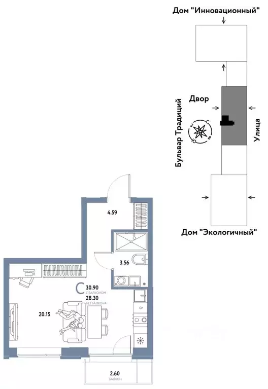 1-к кв. Тюменская область, Тюмень ул. Андрея Кореневского, 3к2 (30.9 ... - Фото 0