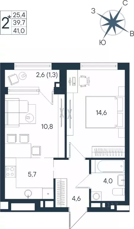 Студия Пермский край, Пермь ул. Космонавта Беляева, 17 (41.0 м) - Фото 1
