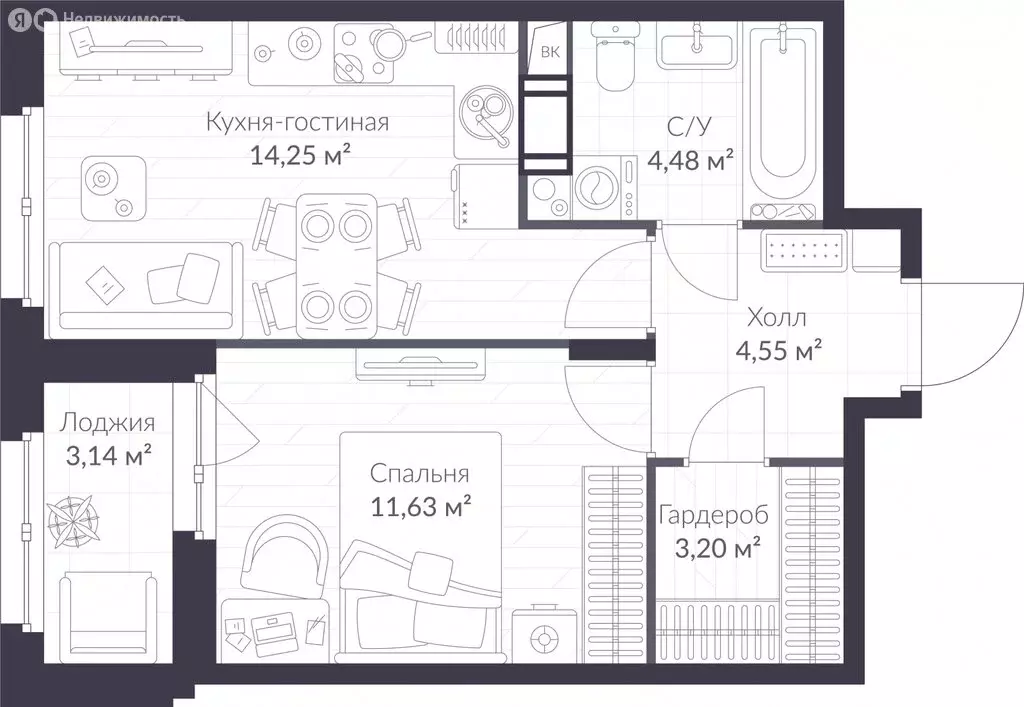 1-комнатная квартира: Сертолово, ЖК Верен Норт Сертолово (39.68 м) - Фото 0