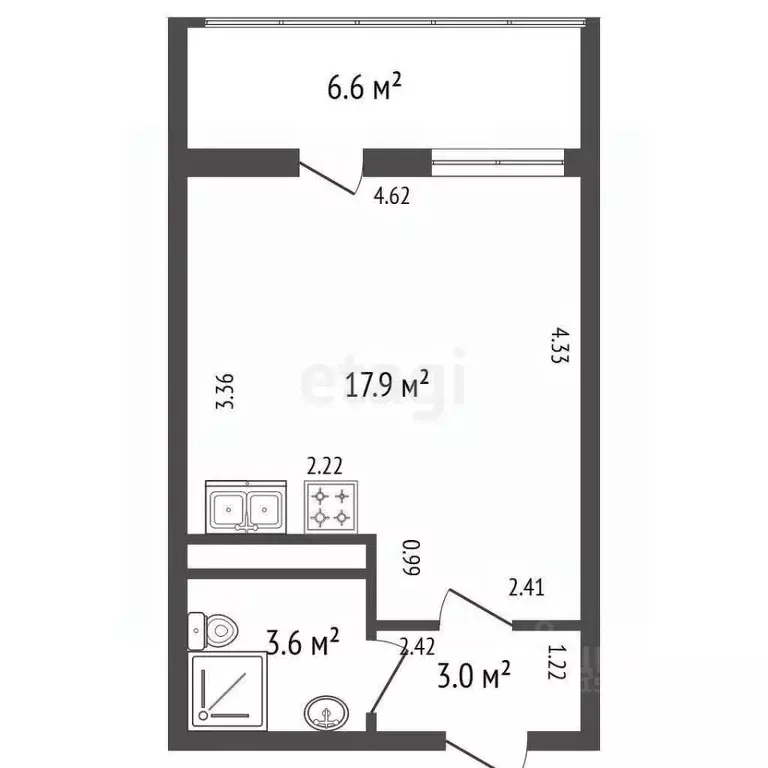 Студия Санкт-Петербург Октябрьская наб., 34к2 (24.5 м) - Фото 0