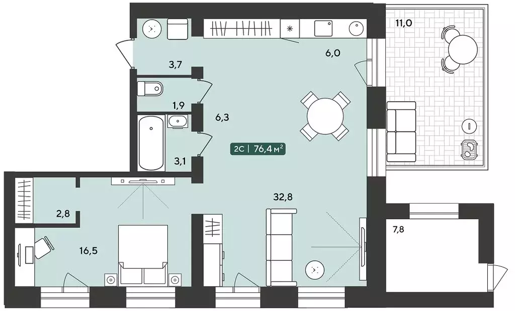 2-комнатная квартира: Октябрьский, жилой комплекс Альпийский квартал ... - Фото 1