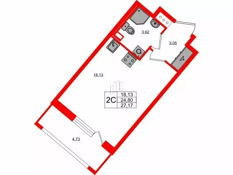 Квартира-студия: Санкт-Петербург, Октябрьская набережная (24.8 м) - Фото 0