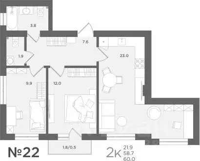 2-к кв. Калининградская область, Пионерский МС18 жилой комплекс (58.7 ... - Фото 1