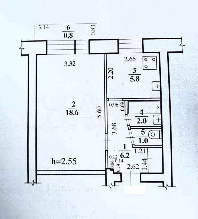 1-к. квартира, 33,6 м, 2/5 эт. - Фото 0