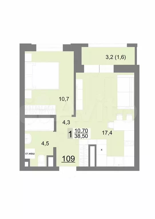 1-к. квартира, 38,5 м, 14/26 эт. - Фото 1