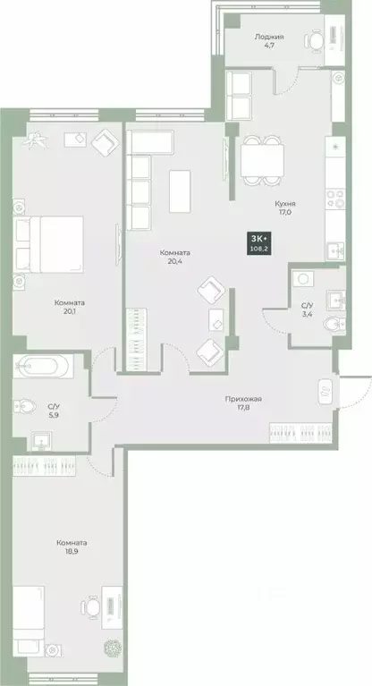 3-к кв. Курганская область, Курган Заозерный жилрайон, 6А мкр, ул. ... - Фото 1