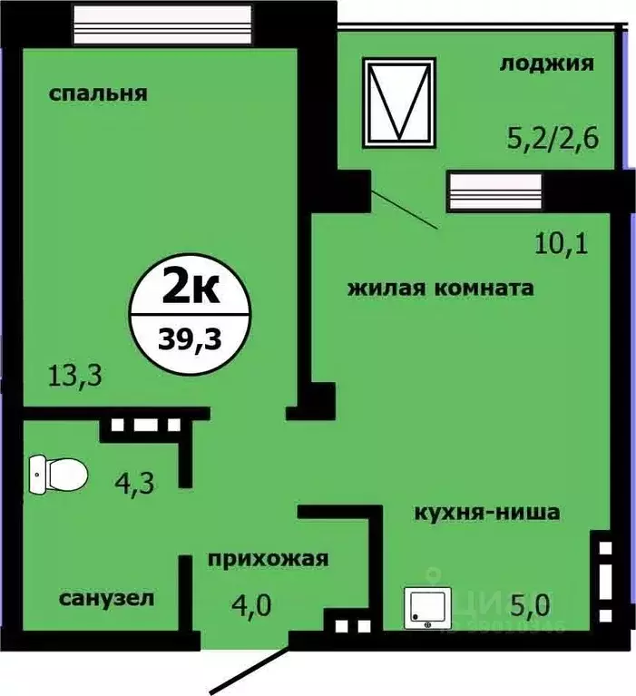 2-к кв. Красноярский край, Красноярск ул. Лесников, 55 (38.7 м) - Фото 0