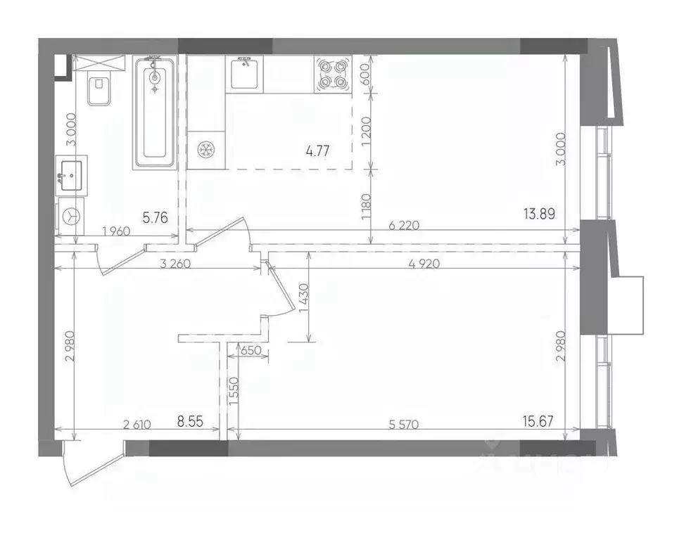 2-к кв. Татарстан, Казань Вознесенский Квартал жилой комплекс (48.64 ... - Фото 1