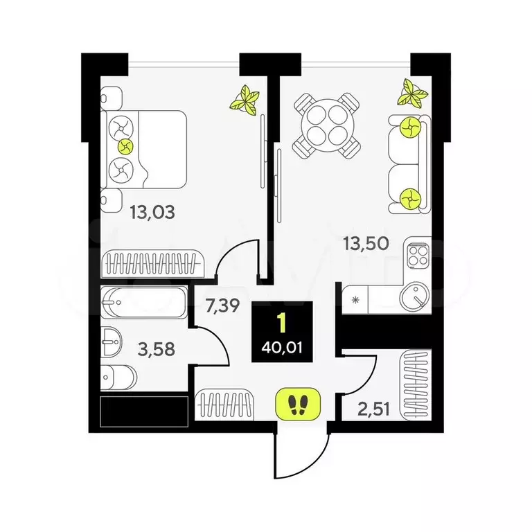 1-к. квартира, 40 м, 13/14 эт. - Фото 0