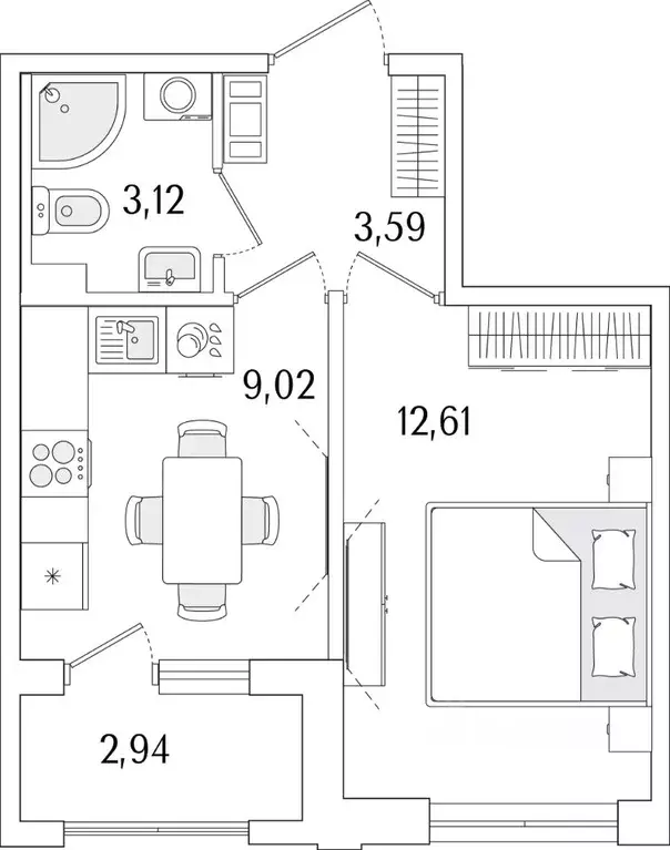 1-к кв. Санкт-Петербург ул. Фучика, 12к2Г1 (29.81 м) - Фото 0