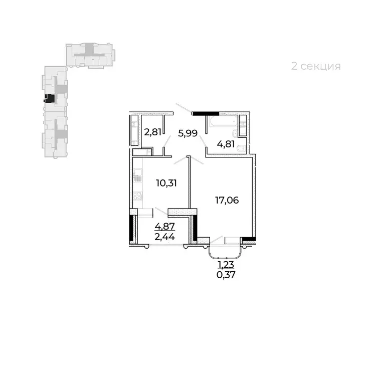 1-к квартира, 47.08 м - Фото 1