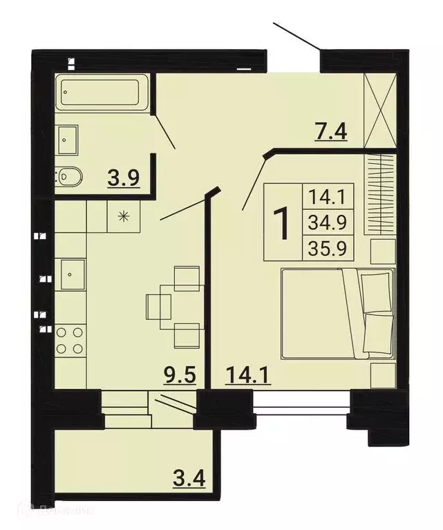 Продаётся 1-к квартира, 35.9 м - Фото 0